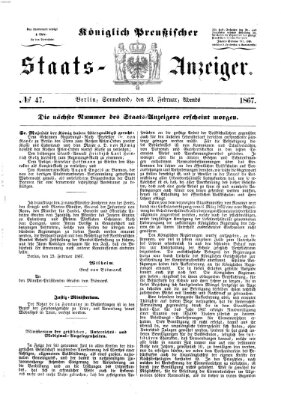 Königlich Preußischer Staats-Anzeiger (Allgemeine preußische Staats-Zeitung) Samstag 23. Februar 1867