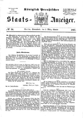 Königlich Preußischer Staats-Anzeiger (Allgemeine preußische Staats-Zeitung) Samstag 2. März 1867