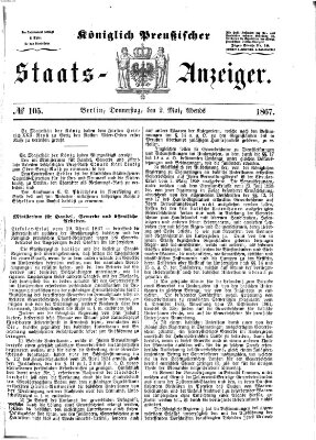 Königlich Preußischer Staats-Anzeiger (Allgemeine preußische Staats-Zeitung) Donnerstag 2. Mai 1867