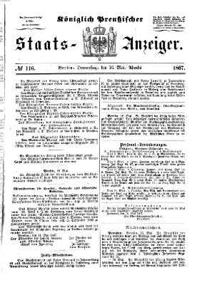 Königlich Preußischer Staats-Anzeiger (Allgemeine preußische Staats-Zeitung) Donnerstag 16. Mai 1867