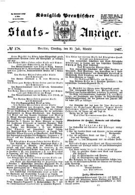 Königlich Preußischer Staats-Anzeiger (Allgemeine preußische Staats-Zeitung) Dienstag 30. Juli 1867