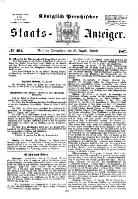 Königlich Preußischer Staats-Anzeiger (Allgemeine preußische Staats-Zeitung) Donnerstag 29. August 1867