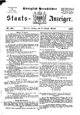 Königlich Preußischer Staats-Anzeiger (Allgemeine preußische Staats-Zeitung) Freitag 30. August 1867