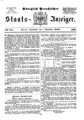 Königlich Preußischer Staats-Anzeiger (Allgemeine preußische Staats-Zeitung) Samstag 7. September 1867