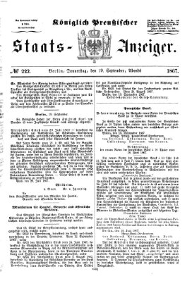 Königlich Preußischer Staats-Anzeiger (Allgemeine preußische Staats-Zeitung) Donnerstag 19. September 1867