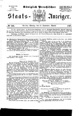 Königlich Preußischer Staats-Anzeiger (Allgemeine preußische Staats-Zeitung) Montag 23. September 1867