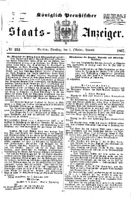 Königlich Preußischer Staats-Anzeiger (Allgemeine preußische Staats-Zeitung) Dienstag 1. Oktober 1867