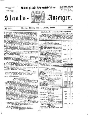 Königlich Preußischer Staats-Anzeiger (Allgemeine preußische Staats-Zeitung) Montag 14. Oktober 1867