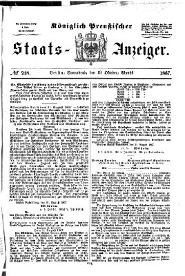 Königlich Preußischer Staats-Anzeiger (Allgemeine preußische Staats-Zeitung) Samstag 19. Oktober 1867