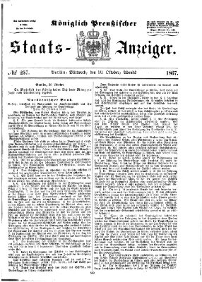 Königlich Preußischer Staats-Anzeiger (Allgemeine preußische Staats-Zeitung) Mittwoch 30. Oktober 1867