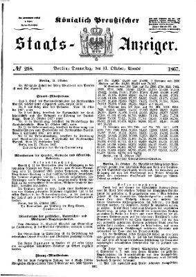 Königlich Preußischer Staats-Anzeiger (Allgemeine preußische Staats-Zeitung) Donnerstag 31. Oktober 1867