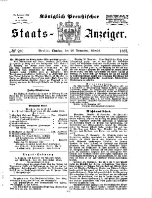 Königlich Preußischer Staats-Anzeiger (Allgemeine preußische Staats-Zeitung) Dienstag 26. November 1867