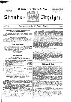 Königlich Preußischer Staats-Anzeiger (Allgemeine preußische Staats-Zeitung) Freitag 17. Januar 1868