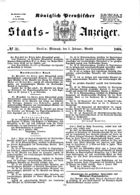 Königlich Preußischer Staats-Anzeiger (Allgemeine preußische Staats-Zeitung) Mittwoch 5. Februar 1868