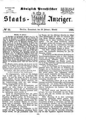 Königlich Preußischer Staats-Anzeiger (Allgemeine preußische Staats-Zeitung) Samstag 29. Februar 1868