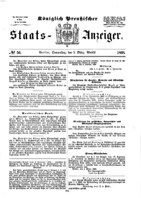 Königlich Preußischer Staats-Anzeiger (Allgemeine preußische Staats-Zeitung) Donnerstag 5. März 1868