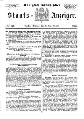 Königlich Preußischer Staats-Anzeiger (Allgemeine preußische Staats-Zeitung) Mittwoch 24. Juni 1868