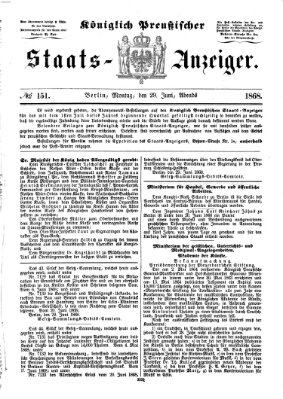 Königlich Preußischer Staats-Anzeiger (Allgemeine preußische Staats-Zeitung) Montag 29. Juni 1868