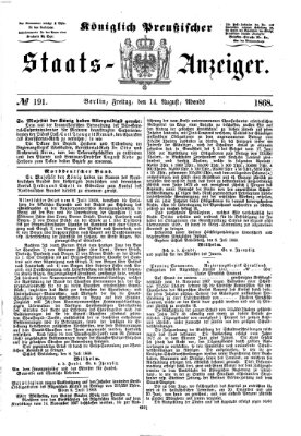 Königlich Preußischer Staats-Anzeiger (Allgemeine preußische Staats-Zeitung) Freitag 14. August 1868