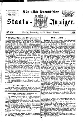 Königlich Preußischer Staats-Anzeiger (Allgemeine preußische Staats-Zeitung) Donnerstag 20. August 1868