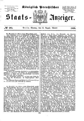 Königlich Preußischer Staats-Anzeiger (Allgemeine preußische Staats-Zeitung) Montag 31. August 1868