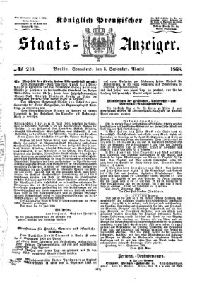 Königlich Preußischer Staats-Anzeiger (Allgemeine preußische Staats-Zeitung) Samstag 5. September 1868