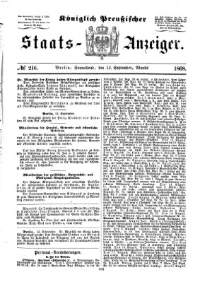 Königlich Preußischer Staats-Anzeiger (Allgemeine preußische Staats-Zeitung) Samstag 12. September 1868