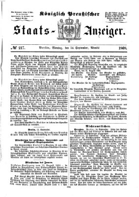 Königlich Preußischer Staats-Anzeiger (Allgemeine preußische Staats-Zeitung) Montag 14. September 1868