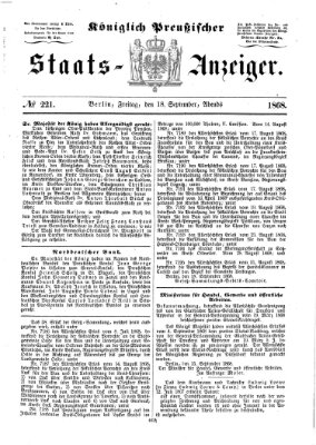 Königlich Preußischer Staats-Anzeiger (Allgemeine preußische Staats-Zeitung) Freitag 18. September 1868