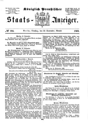 Königlich Preußischer Staats-Anzeiger (Allgemeine preußische Staats-Zeitung) Dienstag 22. September 1868