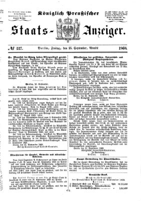 Königlich Preußischer Staats-Anzeiger (Allgemeine preußische Staats-Zeitung) Freitag 25. September 1868