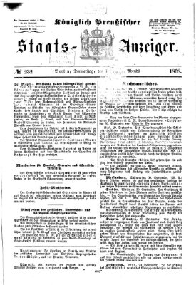 Königlich Preußischer Staats-Anzeiger (Allgemeine preußische Staats-Zeitung) Donnerstag 1. Oktober 1868