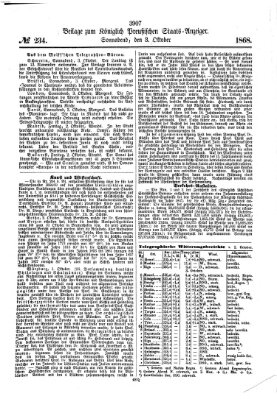 Königlich Preußischer Staats-Anzeiger (Allgemeine preußische Staats-Zeitung) Samstag 3. Oktober 1868