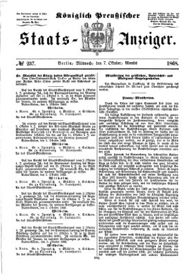 Königlich Preußischer Staats-Anzeiger (Allgemeine preußische Staats-Zeitung) Mittwoch 7. Oktober 1868