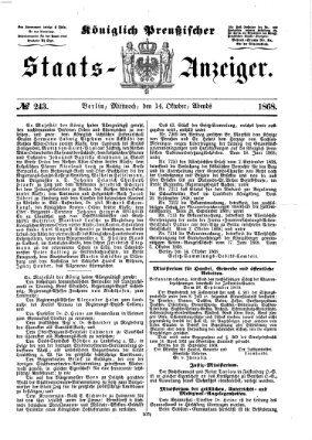 Königlich Preußischer Staats-Anzeiger (Allgemeine preußische Staats-Zeitung) Mittwoch 14. Oktober 1868