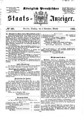 Königlich Preußischer Staats-Anzeiger (Allgemeine preußische Staats-Zeitung) Dienstag 3. November 1868