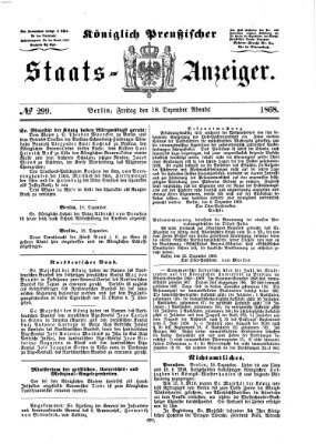 Königlich Preußischer Staats-Anzeiger (Allgemeine preußische Staats-Zeitung) Freitag 18. Dezember 1868