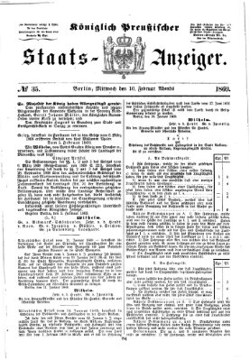 Königlich Preußischer Staats-Anzeiger (Allgemeine preußische Staats-Zeitung) Mittwoch 10. Februar 1869