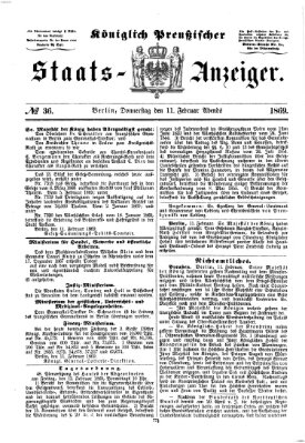 Königlich Preußischer Staats-Anzeiger (Allgemeine preußische Staats-Zeitung) Donnerstag 11. Februar 1869