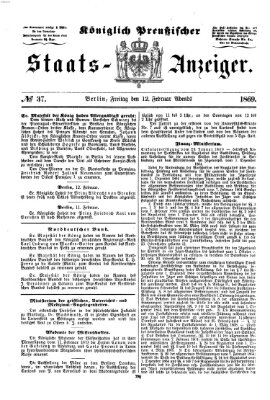 Königlich Preußischer Staats-Anzeiger (Allgemeine preußische Staats-Zeitung) Freitag 12. Februar 1869