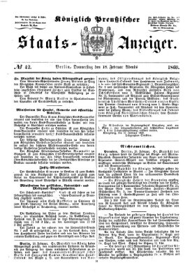 Königlich Preußischer Staats-Anzeiger (Allgemeine preußische Staats-Zeitung) Donnerstag 18. Februar 1869