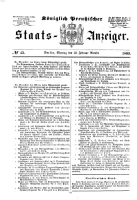 Königlich Preußischer Staats-Anzeiger (Allgemeine preußische Staats-Zeitung) Montag 22. Februar 1869