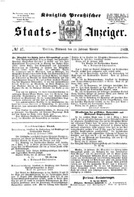 Königlich Preußischer Staats-Anzeiger (Allgemeine preußische Staats-Zeitung) Mittwoch 24. Februar 1869