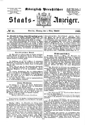 Königlich Preußischer Staats-Anzeiger (Allgemeine preußische Staats-Zeitung) Montag 1. März 1869