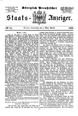 Königlich Preußischer Staats-Anzeiger (Allgemeine preußische Staats-Zeitung) Donnerstag 4. März 1869