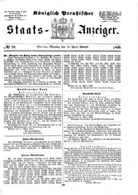 Königlich Preußischer Staats-Anzeiger (Allgemeine preußische Staats-Zeitung) Montag 19. April 1869