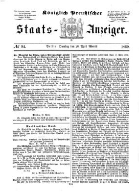 Königlich Preußischer Staats-Anzeiger (Allgemeine preußische Staats-Zeitung) Dienstag 20. April 1869