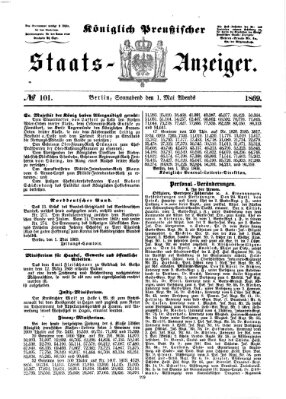 Königlich Preußischer Staats-Anzeiger (Allgemeine preußische Staats-Zeitung) Samstag 1. Mai 1869