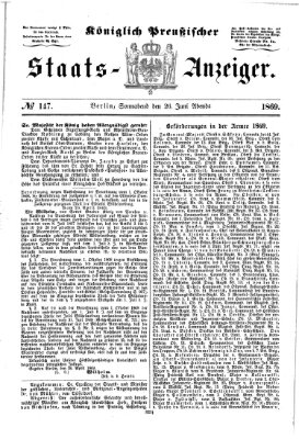 Königlich Preußischer Staats-Anzeiger (Allgemeine preußische Staats-Zeitung) Samstag 26. Juni 1869