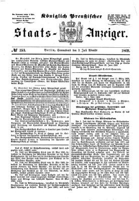 Königlich Preußischer Staats-Anzeiger (Allgemeine preußische Staats-Zeitung) Samstag 3. Juli 1869